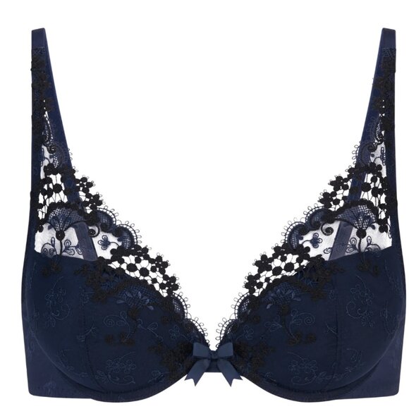 SIMONE PERELE Wish Push Up Plunge Bra in Night Blue Lace - Size 34A NWT - Picture 1 of 15